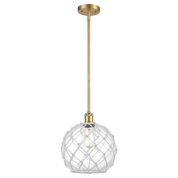Innovations Farmhouse Rope 100-Watt 1-Light Satin Gold Standard Mini Pendant Light with Clear Glass Shade, No Bulbs Included