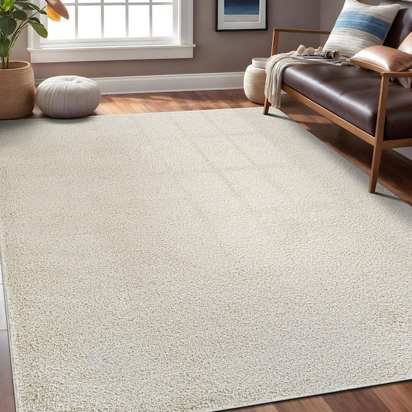 Silky 4 ft. x 6 ft. Bone Solid Plus Thick Pile Non Slip Easy Clean Non Shedding Modern Indoor Area Rug