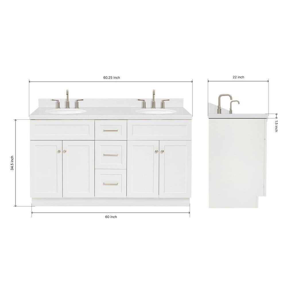 Hamlet 60" White Freestanding Double Basin Vanity with Quartz Top