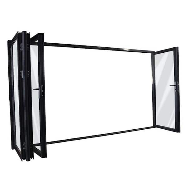 Avora Elite 120 in. x 84 in. Black Right to Left Outswing Aluminum Triple Pane Folding Patio Door