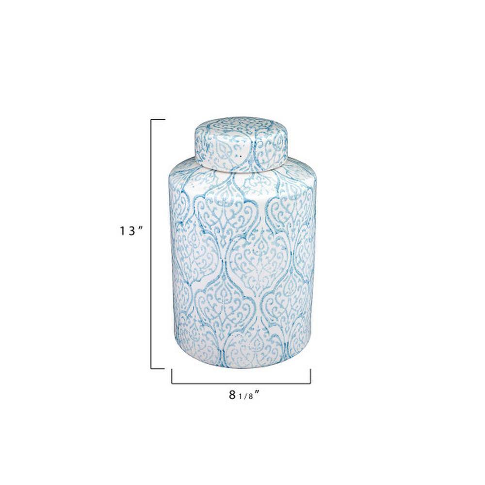 Blue and White Ceramic Geometric Ginger Jar Set