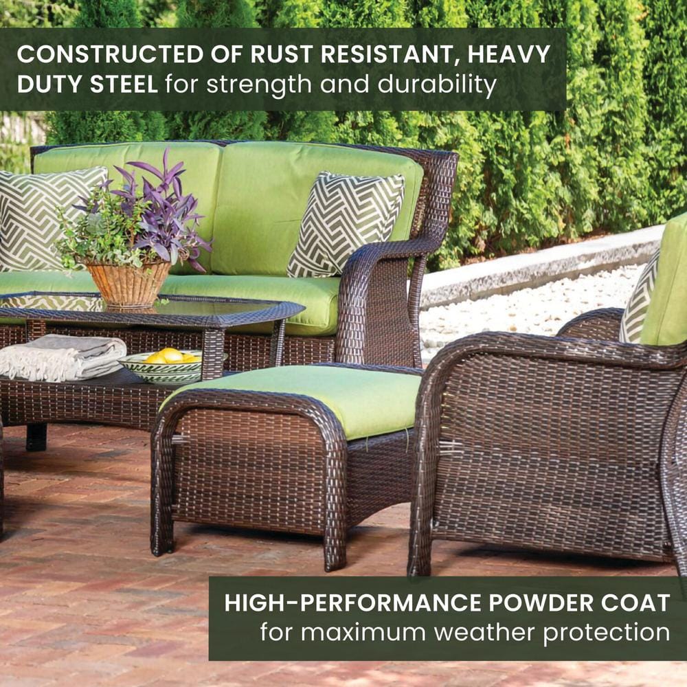 Strathmere Cilantro Green Wicker and Steel 6-Piece Outdoor Loveseat Set