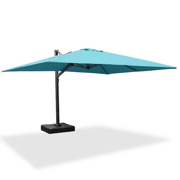 PURPLE LEAF 10 ft. x 13 ft. Aluminum Large Outdoor Cantilever 360° Rotation Patio Umbrella with Base in Ground, Turquoise Blue