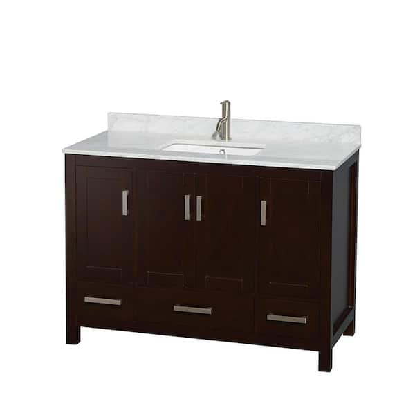 Wyndham Collection Sheffield 48 in. Vanity in Espresso with Marble Vanity Top in Carrara White