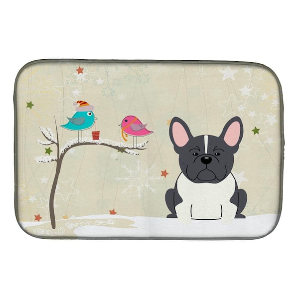 Black French Bulldog Dish Drying Mat for Kitchen Counter Absorbent