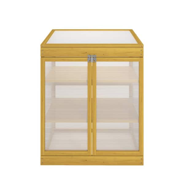 29.53 in. W x 20.47 in. D x 37.8 in. H Brown Wooden Frame Greenhouse, Polycarbonate Garden Greenhouse Cabinet 2-Tier