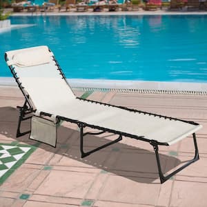 Lounge Chairs For Outside 4-Position Chaise Lounge Chair With Pillow and Side Pocket, Beige