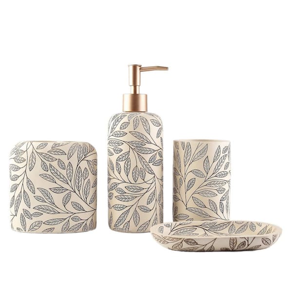 4-Piece Bath Accessory Set with Toothbrush Cup, Soap Dispenser, Soap Dish, Tumbler in Yellow