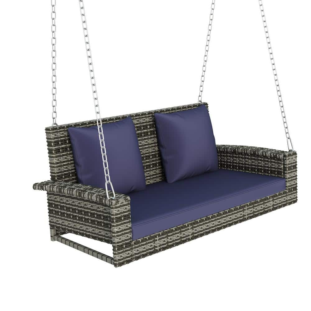 Anvil 2-Person Gray Wicker Porch Swing Patio Hanging Seat Swing Bench ...