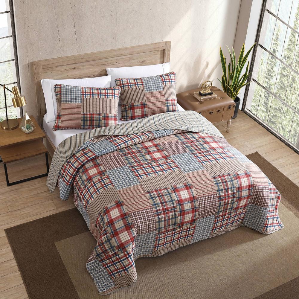 Full/Queen Reversible Cotton Patchwork Quilt Set in Brown