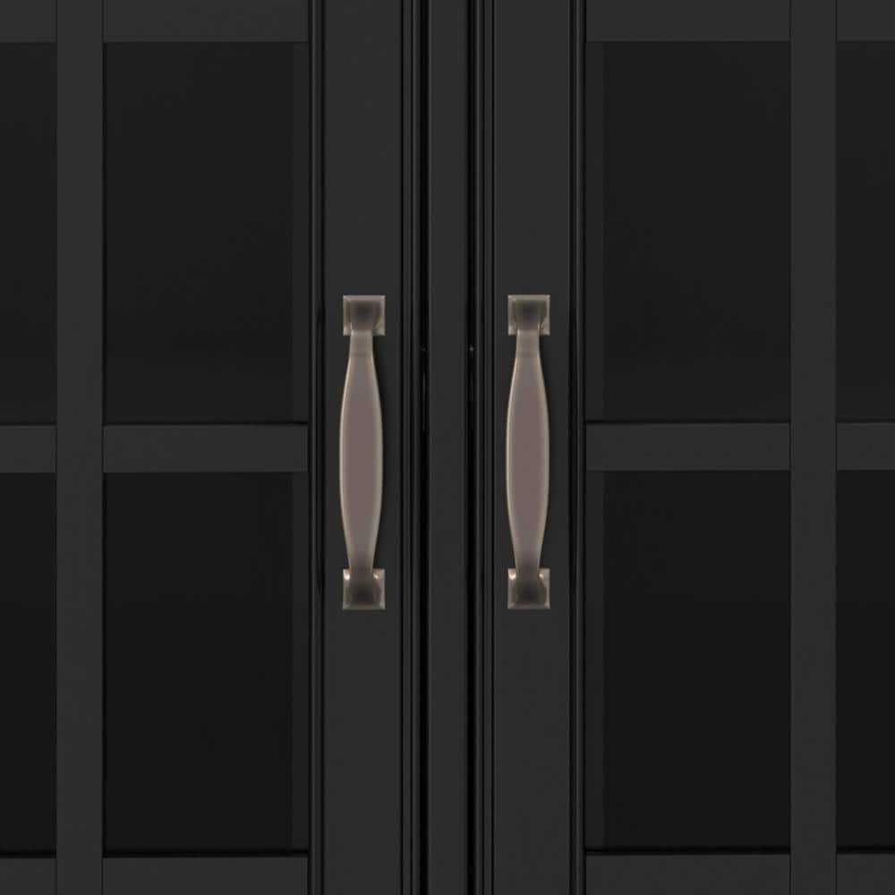 Black Solid Wood 60" Wide Storage Cabinet Buffet with Adjustable Shelving
