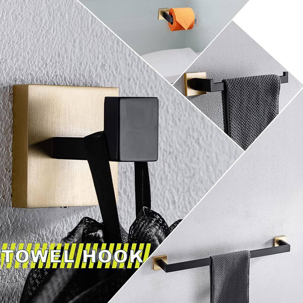 23.6 Inch Black and Brushed Gold Metal Towel Bar Set