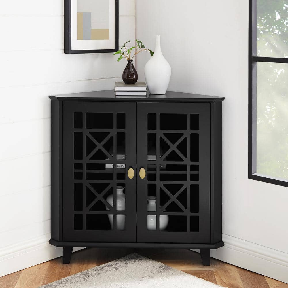 Black MDF Corner Accent Cabinet with Adjustable Shelving