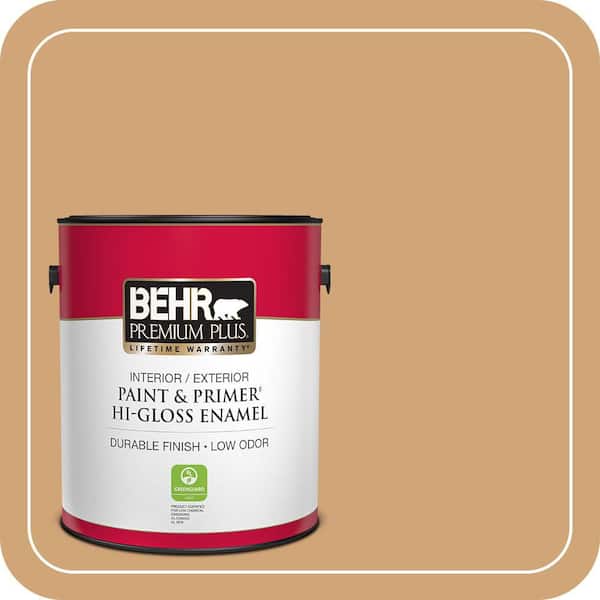 BEHR PREMIUM PLUS 1 gal. #PMD-79 Sesame Hi-Gloss Enamel Interior/Exterior Paint & Primer