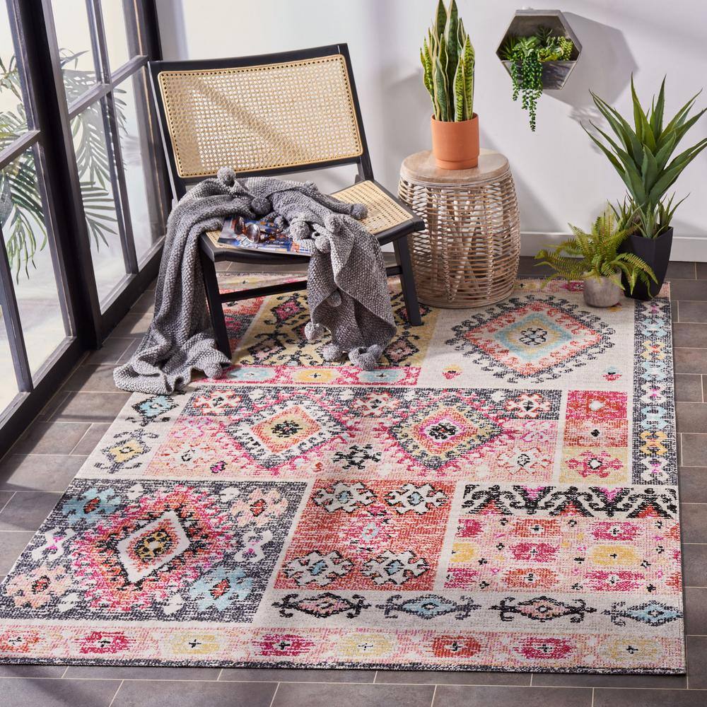 Aqua Fuchsia Medallion 79" Square Easy-Care Outdoor Rug