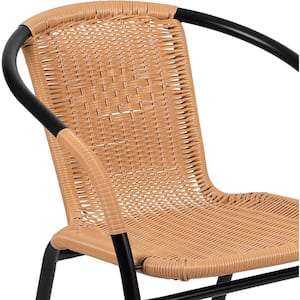 Beige Rattan Indoor-Outdoor Restaurant Stack Chair with Curved Back (2-Pack),	Beige
