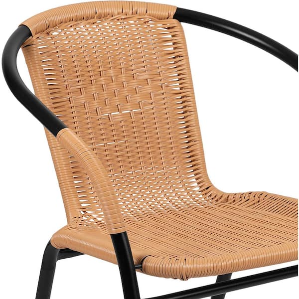 Unbranded Beige Rattan Indoor-Outdoor Restaurant Stack Chair with Curved Back (2-Pack),	Beige