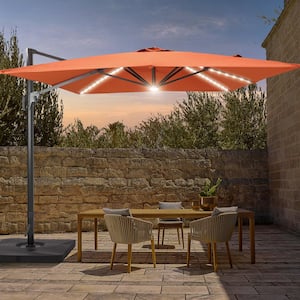 11.5 ft. x 9 ft. Outdoor Rectangular Cantilever LED Patio Umbrella, Solution-Dyed Fabric Aluminum Frame in Rust Red