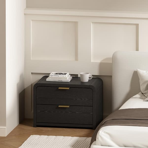 Grace Modern Black 2-Drawer 28 in. W Nightstand with Gold Handles