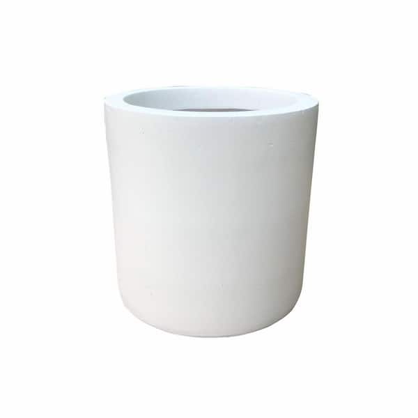 Lightweight Concrete Modern Cylinder Outdoor Planter, 15.8 in. Dia, Pure White
