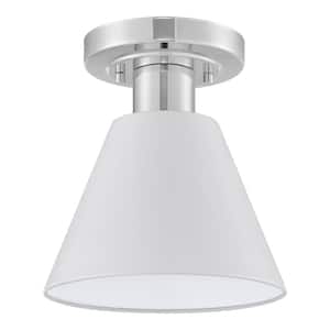 Finley 8 in. 1-Light White and Chrome Semi-Flush Mount Ceiling Light Fixture with Metal Shade