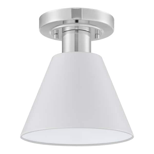 Hampton Bay Finley 8 in. 1-Light White and Chrome Semi-Flush Mount Ceiling Light Fixture with Metal Shade