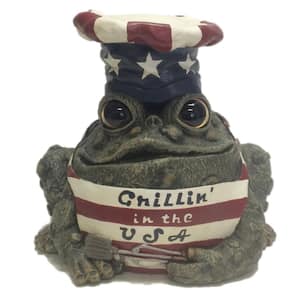 14 in. Grillin in the USA Toad Chef Collectible Frog Statue