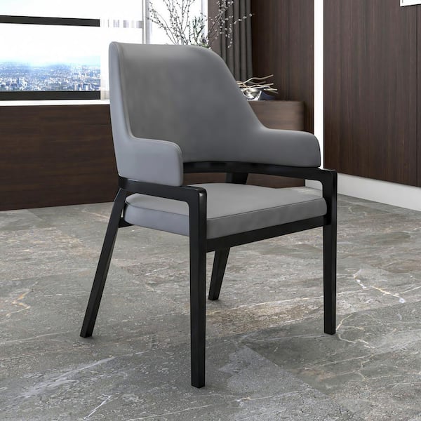 Dining Chair Upholstered in Leather with Curved Open Back and Rubberwood Legs Ethora Collection in Grey