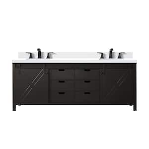Marsyas 84 in W x 22 in D Brown Double Bath Vanity, White Quartz Countertop and Faucet Set