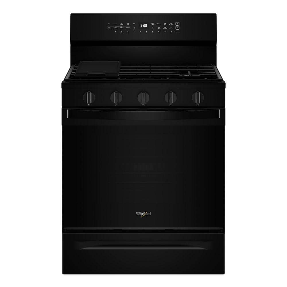 Whirlpool 30 in. 5-Burners Freestanding Gas Range in Black with Air Cooking Technology