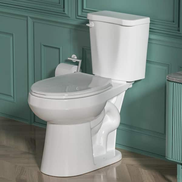 Kuomih Two-Piece 1.28 GPF Single Flush Elongated Toilet in White Seat ...