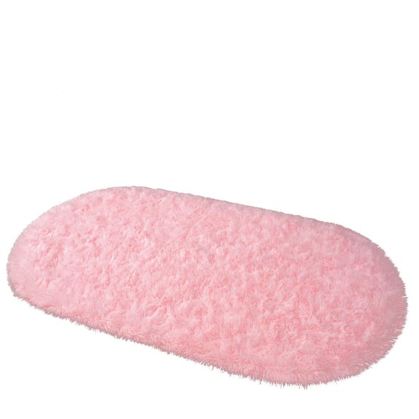 Unbranded Pink 2.6 ft. x 5.3 ft. Oval Fluffy Ultra Soft Carpet Area Rug