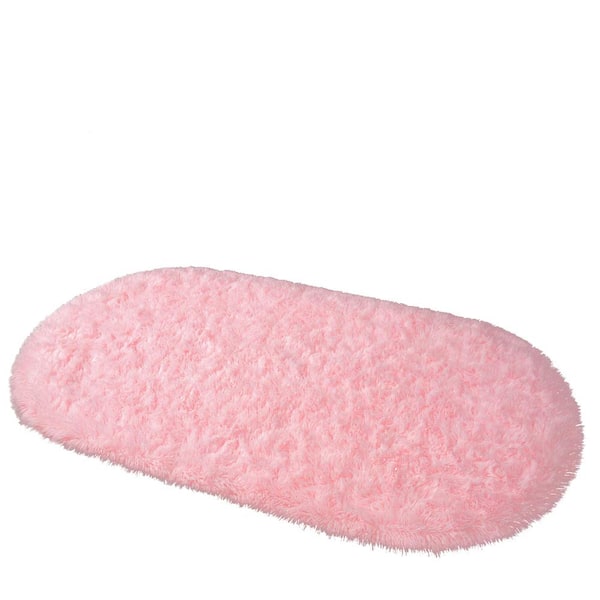 Pink 2.6 ft. x 5.3 ft. Oval Fluffy Ultra Soft Carpet Area Rug