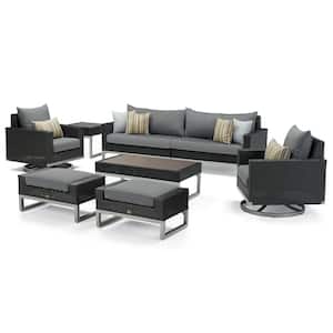 Milo Espresso 8-Piece Motion Wicker Patio Seating Set with Charcoal Gray Cushions