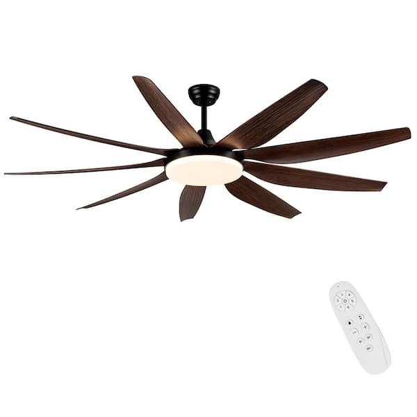 YUHAO 71 in. Integrated LED Indoor/Outdoor Windmill Black Ceiling Fan with Dimmable Light Kit and DC Reversible Motor
