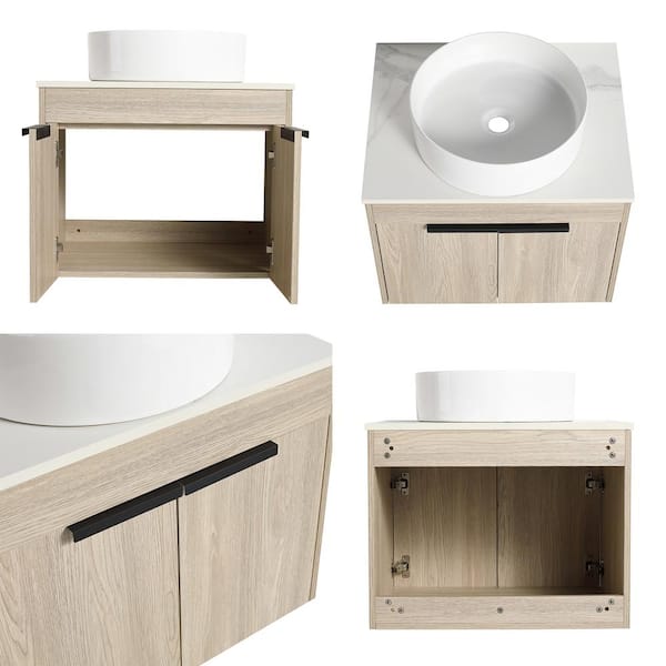 23.60 in. W x 18.90 in. D x 23.00 in. H Floating Wall-Mounted Bath Vanity in White Oak with Ceramic Top