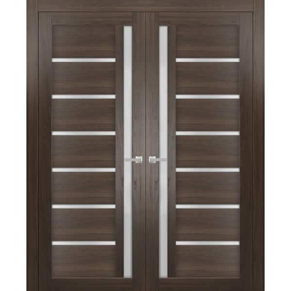 72 in. x 96 in. 2 Panel Chocolate Ash Finished MDF Sliding Door with Hardware