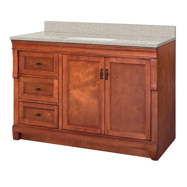 Home Decorators Collection Naples 49 in. W x 22 in. D Vanity in Warm Cinnamon with Engineered Marble Vanity Top in Sedona with White Sink