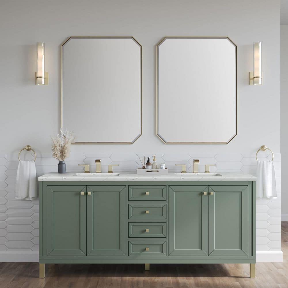 Chicago 72.0 in. Double Bath Vanity in Smokey Celadon with Wireless Charging Ethereal Noctis Quartz Top price history on PriceWatchPro