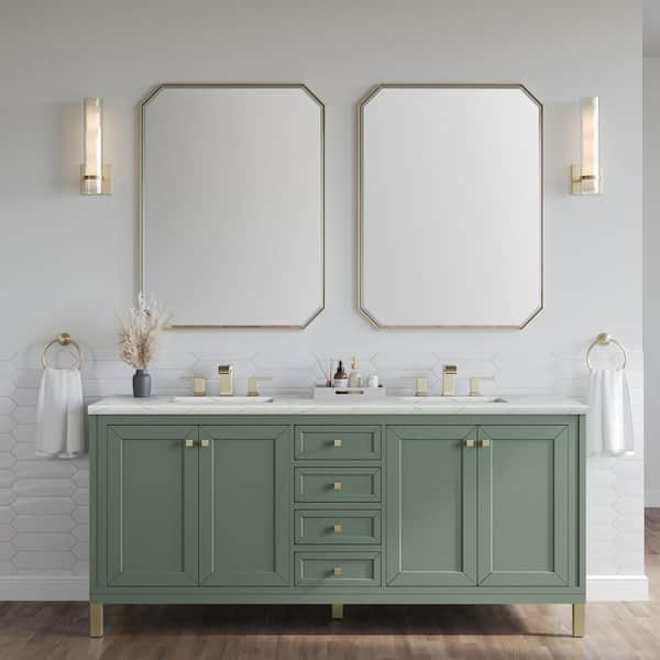 Chicago 72.0 in. Double Bath Vanity in Smokey Celadon with Wireless Charging Ethereal Noctis Quartz Top