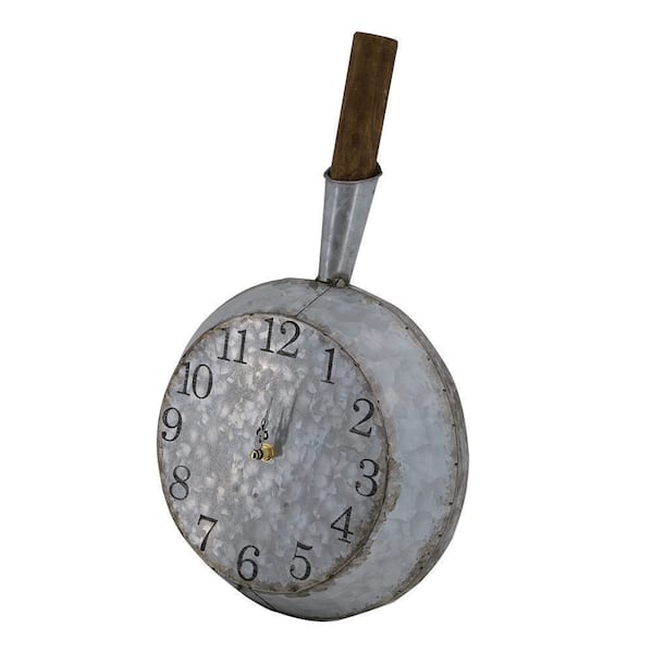 Unbranded 10.6 in. x 18.1 in. Vintage Grey Wall Clock Home Decorative Metal Work for Living Room Home