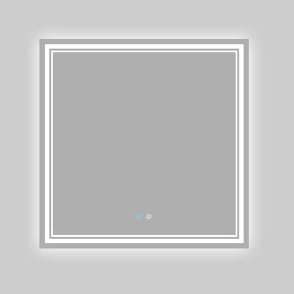 Zeafive Zbm 36 in. W x 36 in. H Square Frameless Defogger Wall Mounted LED Lighted Bathroom Vanity Mirror with Lights in Silver