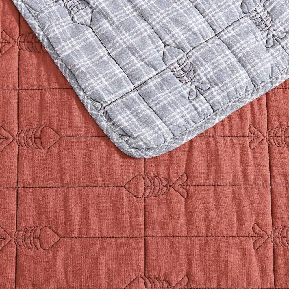 King Gray and Terracotta Cotton Reversible Quilt Set