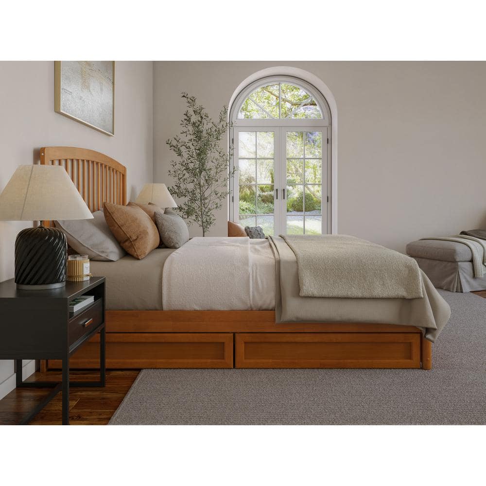Lucia Light Toffee King Wood Platform Bed with Storage Drawers