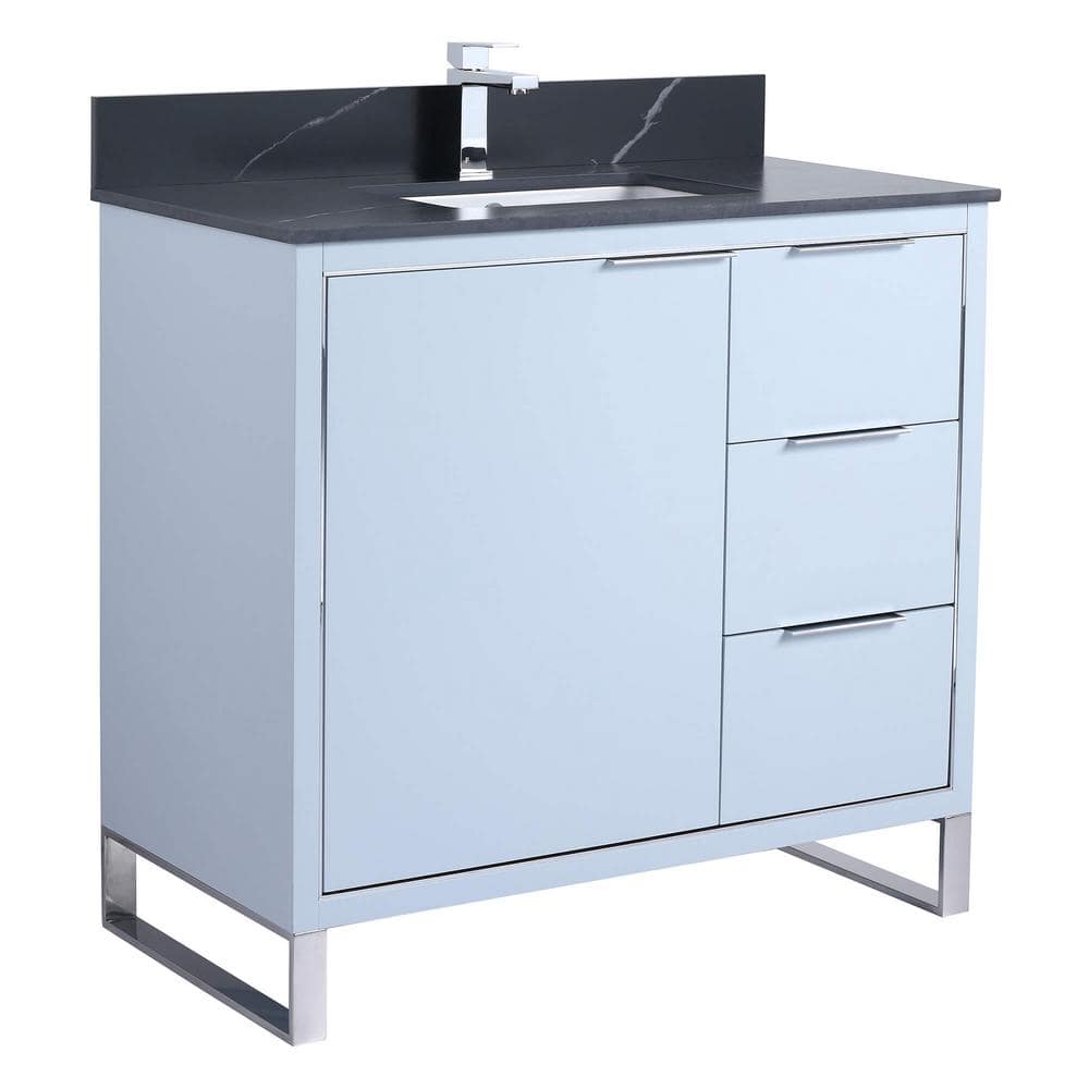 Opulence 36 in. W x 18 in. D x 33.5 in H. Bath Vanity in Pastel Blue with Black Marble Single sink Top price history on PriceWatchPro