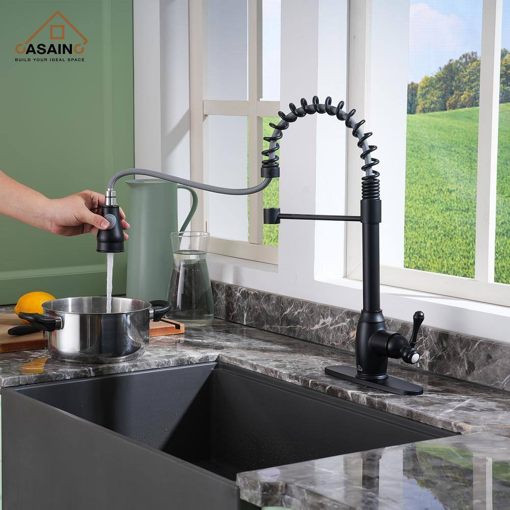 Matte Black Single-Handle Spring Pull-Down Kitchen Faucet