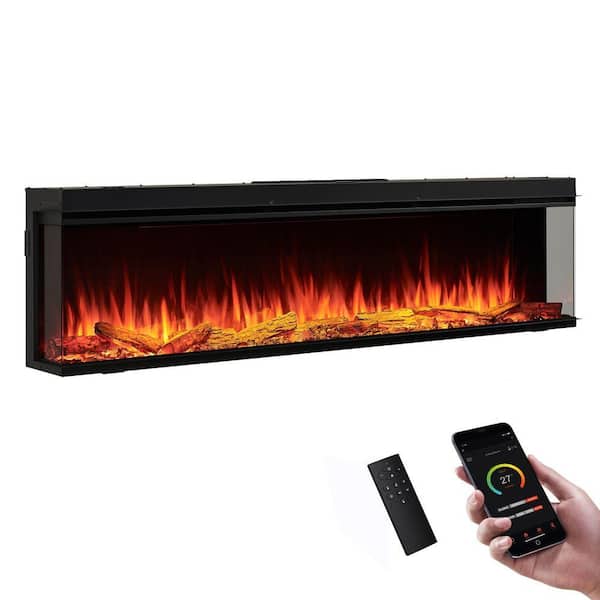 3-Sided 72 in. Build-in Wall Mount Smart Electric Fireplace, Remote Control, Multi Flame Color Combinations