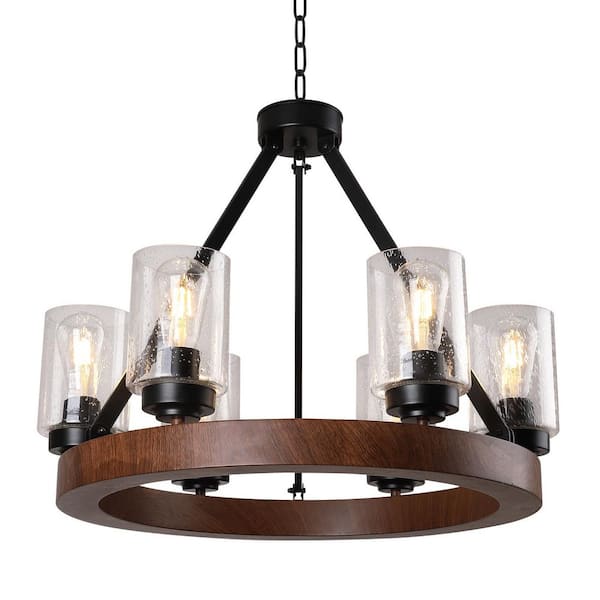 6-Light Black Farmhouse Chandelier for Living room Dining Room Bedroom with E26 Bulb and Adjustable Chain