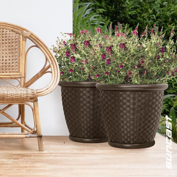 Sonora 22 in. Round Java Blow Molded Plastic Planter (2-Pack)