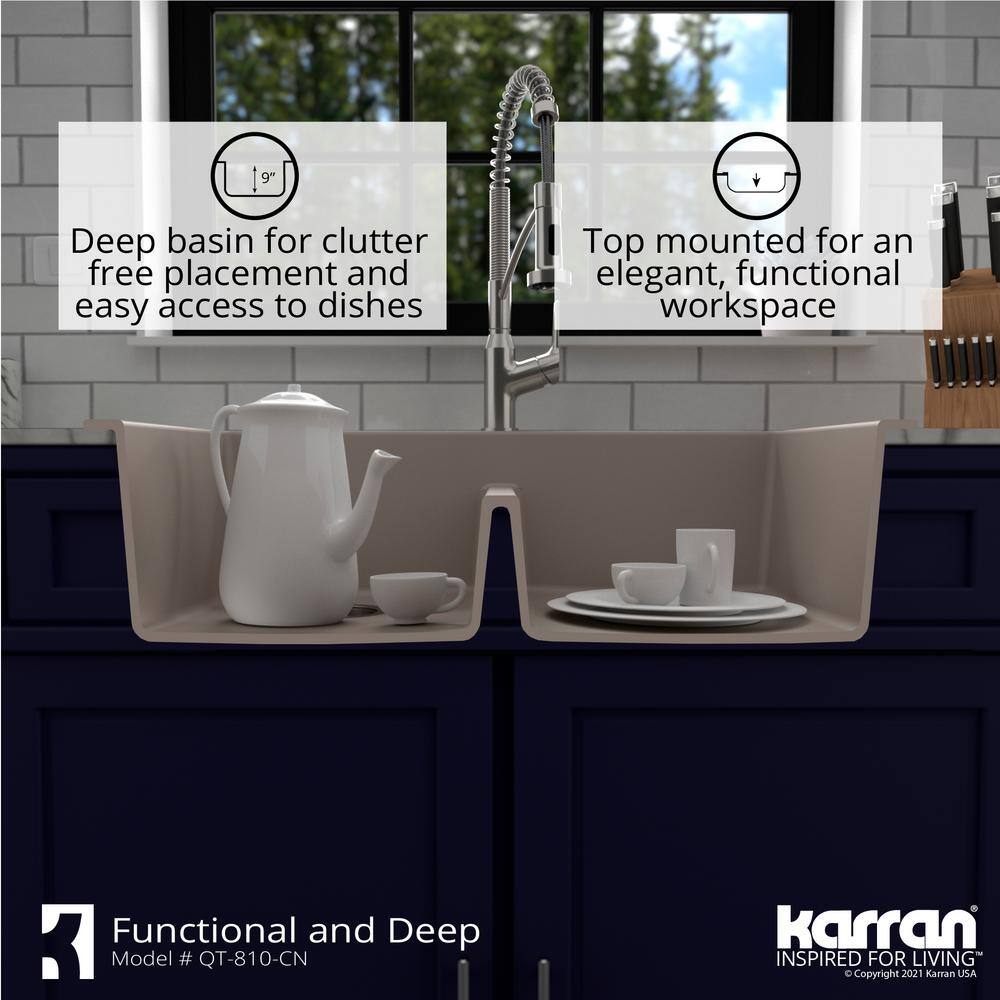 Concrete Quartz 33'' Double Bowl Top Mount Kitchen Sink
